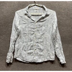 Cp Shades Womens Size Small Button Up 100% Linen Top Floral Embroidery White EUC